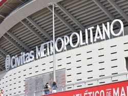 Close up of the Cívatis Metropolitano Stadium logo on the facade